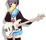  atelier_z_(guitar) bad_id bad_pixiv_id bass_guitar blue_skirt cardigan headphones instrument kita_high_school_uniform nagato_yuki purple_hair sano_toshihide school_uniform serafuku short_hair skirt solo standing suzumiya_haruhi_no_yuuutsu thighhighs tissue_box tissue_princess 