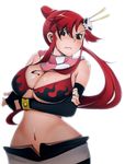  angry bad_id bad_pixiv_id bikini_top breast_hold breasts cleavage crossed_arms curvy elbow_gloves fingerless_gloves frown gloves kosame_daizu large_breasts long_hair midriff navel ponytail red_hair scarf shorts solo tengen_toppa_gurren_lagann wide_hips yellow_eyes yoko_littner 