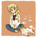  bad_id bad_pixiv_id blonde_hair cat hidamari_sketch miyako sabanomisoni_gonta sitting solo yellow_eyes 