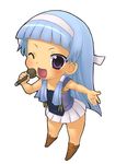  bangs blue_hair blunt_bangs boots chibi hair_ornament hairband kannagi long_hair microphone miniskirt nagi one_eye_closed pleated_skirt purple_eyes rokko skirt smile solo tank_top white_skirt 