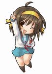  brown_eyes brown_hair chibi fang hairband kita_high_school_uniform one_eye_closed rokko school_uniform serafuku short_hair solo suzumiya_haruhi suzumiya_haruhi_no_yuuutsu 