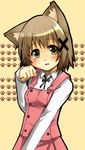  animal_ears brown_eyes brown_hair cat_ears hair_ornament hidamari_sketch kemonomimi_mode school_uniform short_hair solo toichi x_hair_ornament yuno 