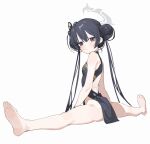  1girl ass barefoot black_hair blue_archive breasts butterfly_hair_ornament china_dress chinese_clothes double_bun dragon_print dress grey_halo hair_bun hair_ornament halo kisaki_(blue_archive) long_hair measho sleeveless sleeveless_dress small_breasts soles solo spread_legs toes twintails 