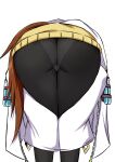  1girl absurdres agnes_tachyon_(tach-nology)_(umamusume) agnes_tachyon_(umamusume) amen_pose_(meme) arm_around_leg ass ass_focus black_pantyhose box_wonderland coat commentary crotch_seam english_commentary english_text facing_away feet_out_of_frame from_behind frontbend highres horse_tail lab_coat long_sleeves meme open_clothes open_coat panties panties_under_pantyhose pantyhose presenting presenting_ass simple_background sleeves_past_fingers sleeves_past_wrists solo standing sweater tail test_tube umamusume underwear white_background white_coat yellow_sweater 