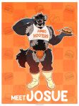  absurd_res anthro beard blue_body blue_fur bluesh body_hair brown_body brown_fur burger clothing crop_top digital_media_(artwork) facial_hair food footwear fur hairy hi_res himbo_hooters hyena jockstrap josue_(bluesh) licking licking_lips looking_at_viewer male mammal mature_male multicolored_body multicolored_fur orange_clothing orange_underwear pubes shirt shoes socks solo tongue tongue_out topwear underwear 