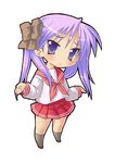  chibi hiiragi_kagami long_hair lucky_star pink_neckwear purple_eyes purple_hair rokko ryouou_school_uniform school_uniform serafuku solo twintails 