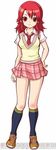  artist_request asou_akane black_legwear hachi_koi hand_on_hip kneehighs light_smile necktie plaid plaid_skirt red_eyes red_hair school_uniform shoes short_hair skirt smile sneakers socks solo source_request watermark 