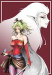 bad_id bad_pixiv_id cape detached_sleeves dissidia_final_fantasy earrings final_fantasy final_fantasy_vi green_hair jewelry long_hair mocchi multiple_girls necklace pantyhose pointy_ears ponytail sword tina_branford trance_tina_branford weapon 