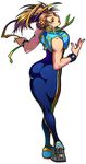  artist_request ass bare_shoulders blue_bodysuit bodysuit braid brown_eyes brown_hair chinese_clothes chun-li double_vertical_stripe hair_half_undone long_hair looking_back ribbon shoes skin_tight sneakers solo spandex street_fighter street_fighter_online_mouse_generation street_fighter_zero_(series) thick_thighs thighs unitard 