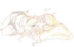  blonde_hair casual closed_eyes drooling fate/apocrypha fate_(series) hair_down jeanne_d'arc_(fate) jeanne_d'arc_(fate)_(all) long_hair lying midriff navel on_side pillow skirt sleeping solo tthal zzz 
