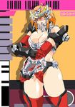  armor belt bikini_armor bikini_bottom bracer breastplate breasts card card_background crest curvy elbow_gloves gauntlets gloves green_eyes headpiece kamen_rider kamen_rider_ryuki kamen_rider_ryuki_(series) orange_hair rider-tan shoulder_pads thick_thighs thighhighs thighs visor 