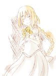  ^_^ blonde_hair blush_stickers bow braid closed_eyes dress fate/apocrypha fate_(series) flower hair_bow jeanne_d'arc_(fate) jeanne_d'arc_(fate)_(all) long_hair looking_at_viewer puffy_short_sleeves puffy_sleeves short_sleeves single_braid sketch smile solo tthal very_long_hair white_dress 