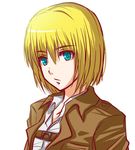  armin_arlert bad_id bad_pixiv_id blonde_hair blue_eyes buckle jacket kukua_(mosushi) long_sleeves male_focus military military_uniform paradis_military_uniform shingeki_no_kyojin solo uniform 