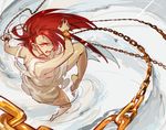  angry bad_id bad_pixiv_id bare_legs barefoot breasts chain cuffs dress fighting_stance legs magi_the_labyrinth_of_magic medium_breasts meroo_(zest) morgiana red_eyes red_hair sideboob solo torn_clothes 
