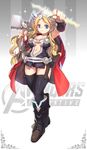  avengers bad_id bad_pixiv_id blonde_hair boots cape genderswap genderswap_(mtf) hammer lightning_bolt long_hair marvel matsuki_ringo smile solo thor_(marvel) 