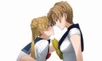  aconitea bad_id bad_pixiv_id bishoujo_senshi_sailor_moon blonde_hair blue_eyes blue_sailor_collar blush bow double_bun earrings eye_contact jewelry juuban_middle_school_uniform long_hair looking_at_another multiple_girls profile sailor_collar sailor_senshi sailor_senshi_uniform sailor_uranus school_uniform serafuku short_hair simple_background ten'ou_haruka tiara tsukino_usagi twintails very_short_hair white_background yellow_bow yuri 