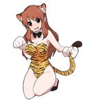  animal_ears asahina_mikuru blush bow bowtie breasts brown_hair cat_ears cat_paws cat_tail cleavage extra_ears kamoi_hayato kittysuit leotard long_hair paws pixiv_thumbnail red_eyes resized suzumiya_haruhi_no_yuuutsu tail tiger_ears tiger_print tiger_tail 