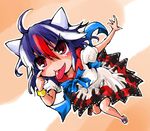  ahoge akanbe black_hair bracelet dress hand_on_own_face horns jewelry kijin_seija layered_dress looking_at_viewer multicolored multicolored_background multicolored_hair outstretched_arm red_eyes red_hair sandals shinapuu solo tongue tongue_out touhou white_hair 