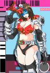  armor belt bikini_armor bikini_bottom bracer breastplate breasts brown_hair card card_background crest curvy elbow_gloves gloves headpiece horn kamen_rider kamen_rider_kabuto kamen_rider_kabuto_(series) large_breasts rider-tan shoulder_pads thick_thighs thighhighs thighs visor 