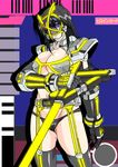  armor belt bikini_armor bikini_bottom black_hair bracer breastplate breasts card card_background crest curvy elbow_gloves gloves headpiece kamen_rider kamen_rider_555 kamen_rider_kaixa large_breasts rider-tan shoulder_pads thick_thighs thighhighs thighs visor weapon 