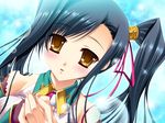  1girl black_hair blush game_cg hikage_eiji kan'u kanu koihime_musou long_hair necktie yellow_eyes 