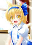  alice_margatroid alice_margatroid_(pc-98) animal_ears anni_minto blonde_hair blue_hairband blush_stickers cat_ears cat_tail fang hairband highres solo tail touhou yellow_eyes 