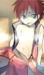 :o bad_id bad_pixiv_id bare_shoulders censored collarbone male_focus navel open_clothes open_mouth pointless_censoring red_hair sitting sleeveless solo sweat tareme vest yuki_(vicious) 