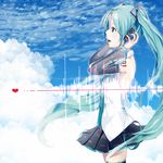  bad_id bad_pixiv_id cloud detached_sleeves green_hair hatsune_miku headset highres long_hair open_mouth pine_(yellowpine112) profile skirt sky solo thighhighs twintails very_long_hair vocaloid 