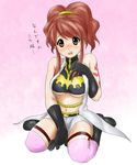  1girl alternate_hairstyle anya_alstreim anya_alstreim_(cosplay) asahina_mikuru blush breasts code_geass cosplay gloves leather leather_gloves pixiv_thumbnail resized suzumiya_haruhi_no_yuuutsu underboob 