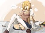  ahegao archvermin blonde_hair breasts collaboration elbow_gloves fucked_silly gloves highres impossible_clothes knees_together_feet_apart large_breasts long_hair panties_(pantsu-pirate) pussy_juice school_uniform shokuhou_misaki solo sweater_vest thighhighs to_aru_kagaku_no_railgun to_aru_majutsu_no_index vibrator white_gloves white_legwear yellow_eyes 