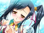  1girl black_hair blush game_cg hikage_eiji kan'u kanu koihime_musou long_hair necktie yellow_eyes 