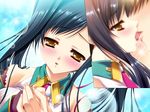  1girl black_hair blush game_cg kan'u kanu katagiri_hinata koihime_musou long_hair necktie yellow_eyes 