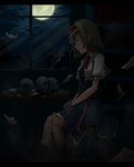  alice_margatroid blonde_hair blue_eyes capelet crying doll doll_joints dress full_moon highres moon night night_sky reflection short_hair sitting skull sky solo starsyi tears touhou window 