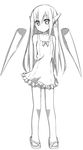  arms_behind_back flat_chest greyscale highres long_hair looking_at_viewer monochrome sandals simple_background sky_(freedom) solo white_background 