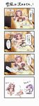  &gt;_&lt; 4koma :3 :q absurdres bath bathing blue_panties blush_stickers brown_eyes brown_hair chibi closed_eyes comic crossed_legs dojikko_pose drooling elbow_gloves fan fang folding_fan gloves hair_ribbon hatsuharu_(kantai_collection) highres i-168_(kantai_collection) innertube jun'you_(kantai_collection) kantai_collection kneeling multiple_girls navel nude open_mouth panties ponytail purple_eyes purple_hair red_eyes red_hair ribbon sitting striped striped_panties sweatdrop tanaka_kusao thighhighs tongue tongue_out topless towel towel_on_head translated triangle_mouth underwear x3 yukikaze_(kantai_collection) 