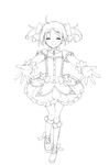  absurdres bubble_skirt closed_eyes facing_viewer flat_chest gloves greyscale highres kaname_madoka lineart magical_girl mahou_shoujo_madoka_magica monochrome short_hair skirt smile solo touon transparent_background 