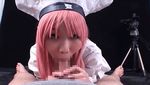  1girl :&gt;= animated animated_gif asian censored cosplay fellatio hat kv-063 lala_satalin_deviluke lala_satalin_deviluke_(cosplay) looking_at_viewer lowres mosaic_censoring oral penis photo pink_hair pov to_love-ru uchikura_mai 