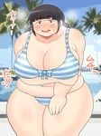  1girl bikini black_eyes black_hair blush breasts huge_breasts long_hair obese original pool poolside shimejix solo swimsuit water 