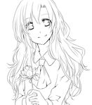  ascot bad_id bad_pixiv_id flower greyscale holding holding_flower ib lineart long_hair looking_at_viewer mary_(ib) minaminotkita monochrome smile solo 