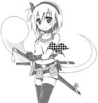  alternate_costume greyscale hairband konpaku_youmu konpaku_youmu_(ghost) monochrome short_hair simple_background sky_(freedom) smile solo sword thighhighs touhou unmoving_pattern weapon white_background 