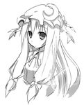  greyscale hat long_hair monochrome patchouli_knowledge simple_background sky_(freedom) solo touhou very_long_hair white_background 