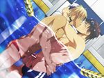  2boys abs black_eyes blonde_hair blush brown_hair censored dutch_angle erection eyes_closed frottage goggles grinding hand_on_back hug izumi_nekotsuki kiss looking_at_another male male_focus motion_blur multiple_boys multiple_penises muscle nipples original pecs penis penises_touching pool pubic_hair shirtless speedo sweat swim_briefs swim_cap swimsuit tan topless underwater_sex wasukoro water yaoi 