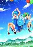  absurdres baba_(baba_seimaijo) balloon blue_eyes blue_hair cirno cloud daiyousei day fairy_wings green_eyes green_hair hair_ribbon highres multiple_girls ribbon side_ponytail sky touhou wings 