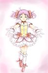  absurdres bubble_skirt closed_eyes colorized facing_viewer flat_chest gloves highres kaname_madoka magical_girl mahou_shoujo_madoka_magica pink_hair short_hair skirt smile solo touon wars-ma 
