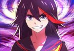  grin horaemon03 kill_la_kill matoi_ryuuko multicolored_hair purple_eyes school_uniform senketsu smile teeth 