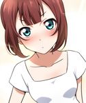  bad_id bad_pixiv_id blue_eyes blush breasts brown_hair collarbone green_eyes ikari_manatsu kousaka_yukiho looking_at_viewer love_live! love_live!_school_idol_project short_hair small_breasts solo 