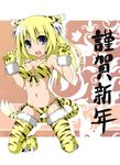  :d animal_ears animal_print bikini blonde_hair breasts cleavage front-tie_top gloves happy_new_year kneeling long_hair medium_breasts navel new_year open_mouth original paw_gloves paw_pose paws side-tie_bikini sky_(freedom) smile solo swimsuit tail thighhighs tiger_ears tiger_print tiger_tail 