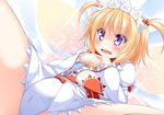  anni_minto blonde_hair blush bow fang hat headdress long_sleeves open_mouth panties purple_eyes short_hair short_twintails solo spread_legs sunny_milk tears touhou twintails underwear white_panties wings 