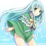  aoki_hagane_no_arpeggio character_name green_eyes green_hair i-402_(aoki_hagane_no_arpeggio) kaguyuu long_hair no_pants personification poncho ribbon solo 