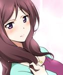  bad_id bad_pixiv_id blush brown_hair hair_twirling ikari_manatsu jewelry long_hair looking_at_viewer looking_to_the_side love_live! love_live!_school_idol_project necklace nishikino_maki's_mother purple_eyes smile solo 